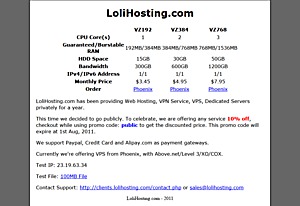 LoliHosting – $4.46 384MB OpenVZ VPS in Phoenix LoliHosting – $4.46 384MB OpenVZ VPS in Phoenix