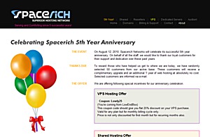 Spacerich – $2.99 256MB OpenVZ VPS (5 Year Anniversary Promotion) Spacerich – $2.99 256MB OpenVZ VPS (5 Year Anniversary Promotion)